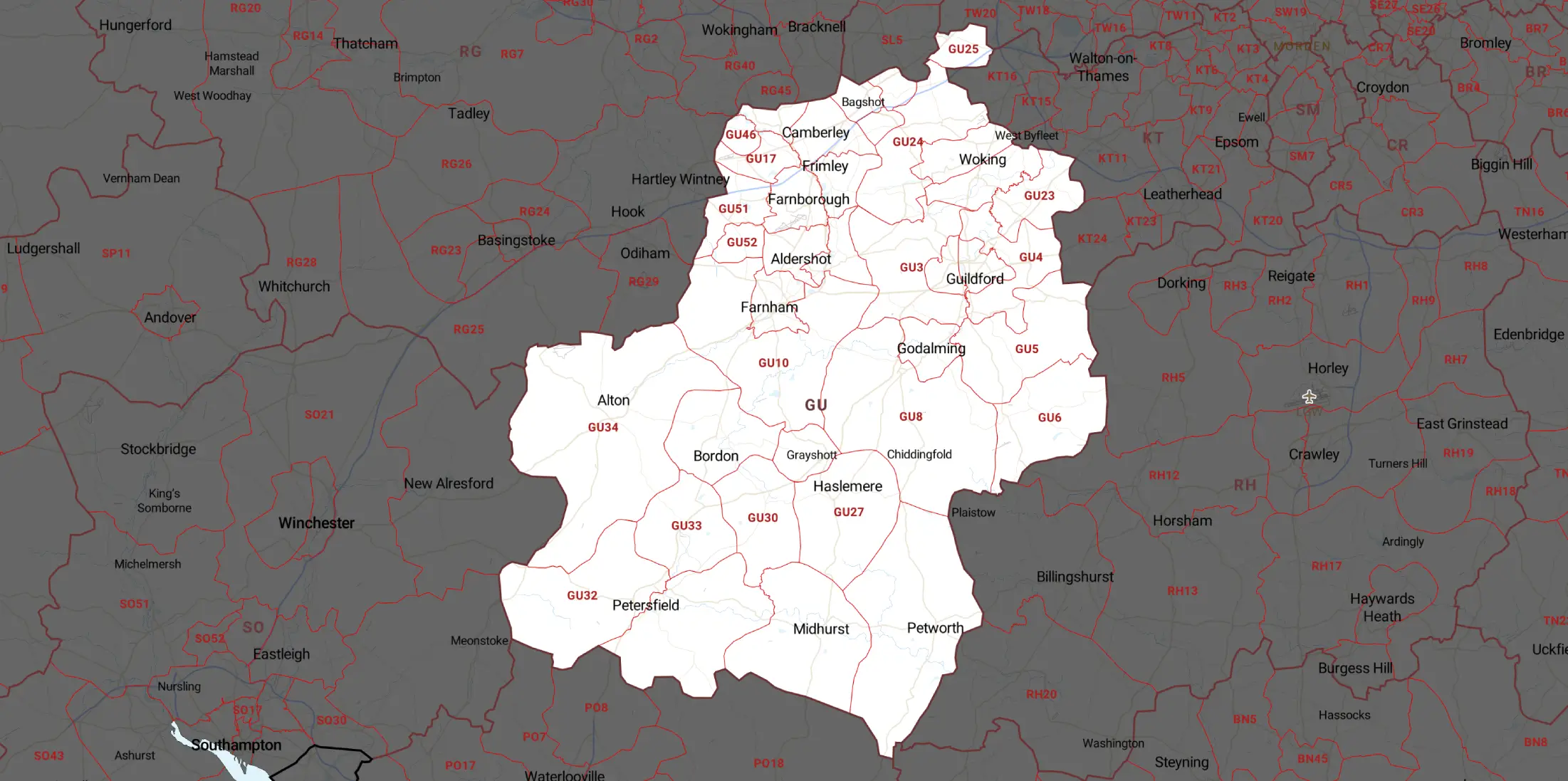 Woking Drains Service Areas Map